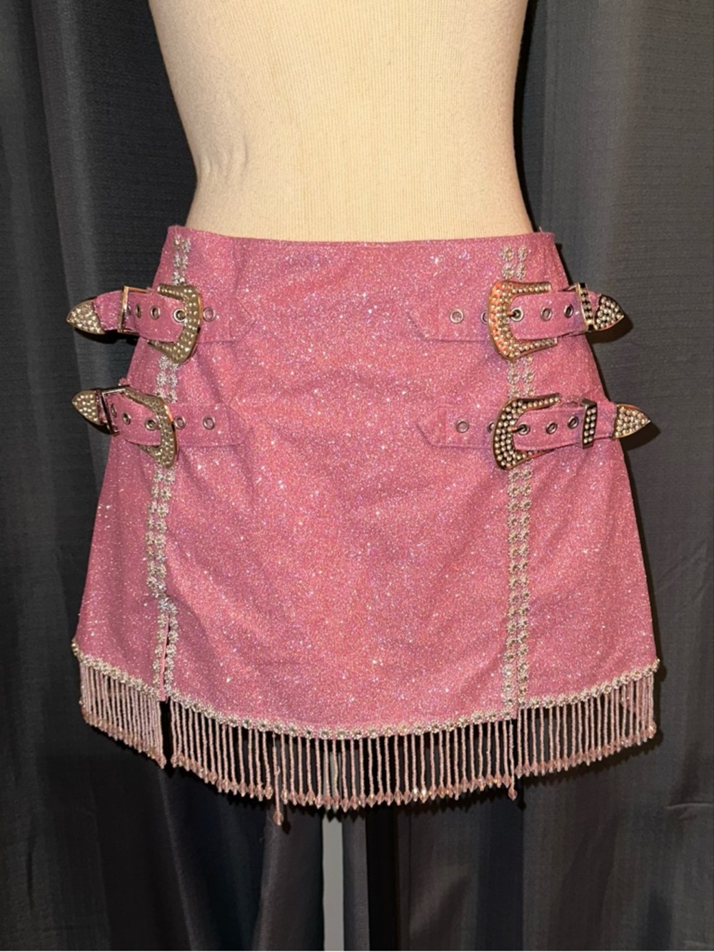 Sugar Thrillz Dolls Kill ‘SADDLE SONGS’ Glitter Rhinestone Buckle Skirt L NWT